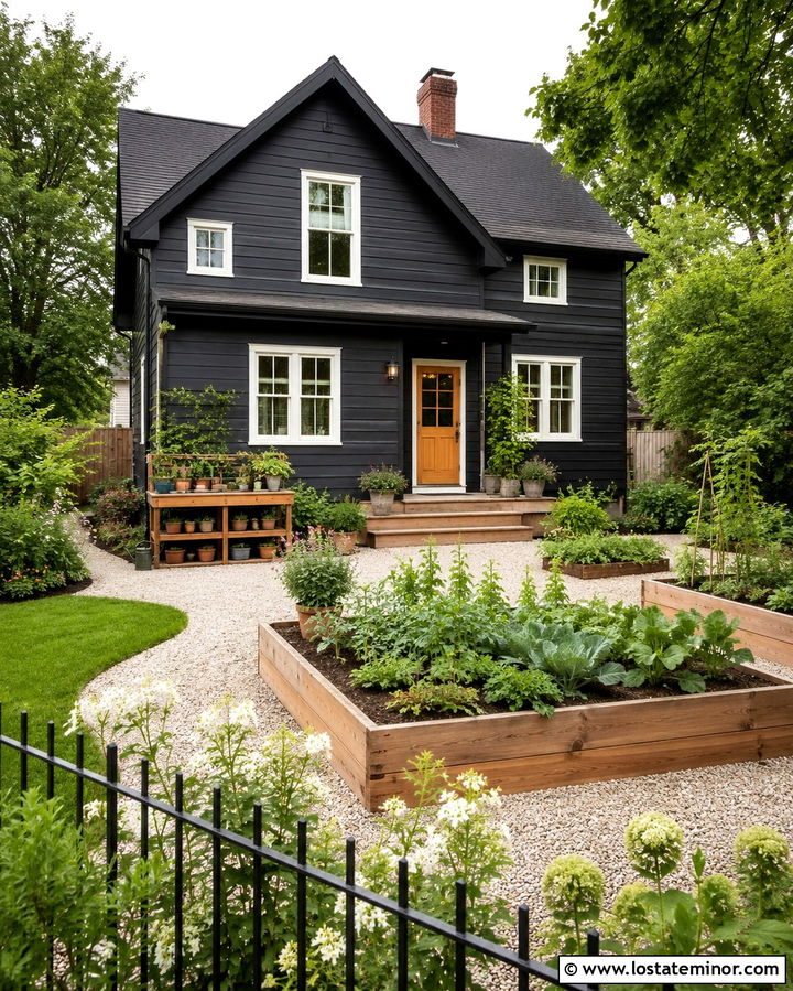 Soft Black House With Raised Garden Beds - 30 Soft Black House Design With Backyard Ideas