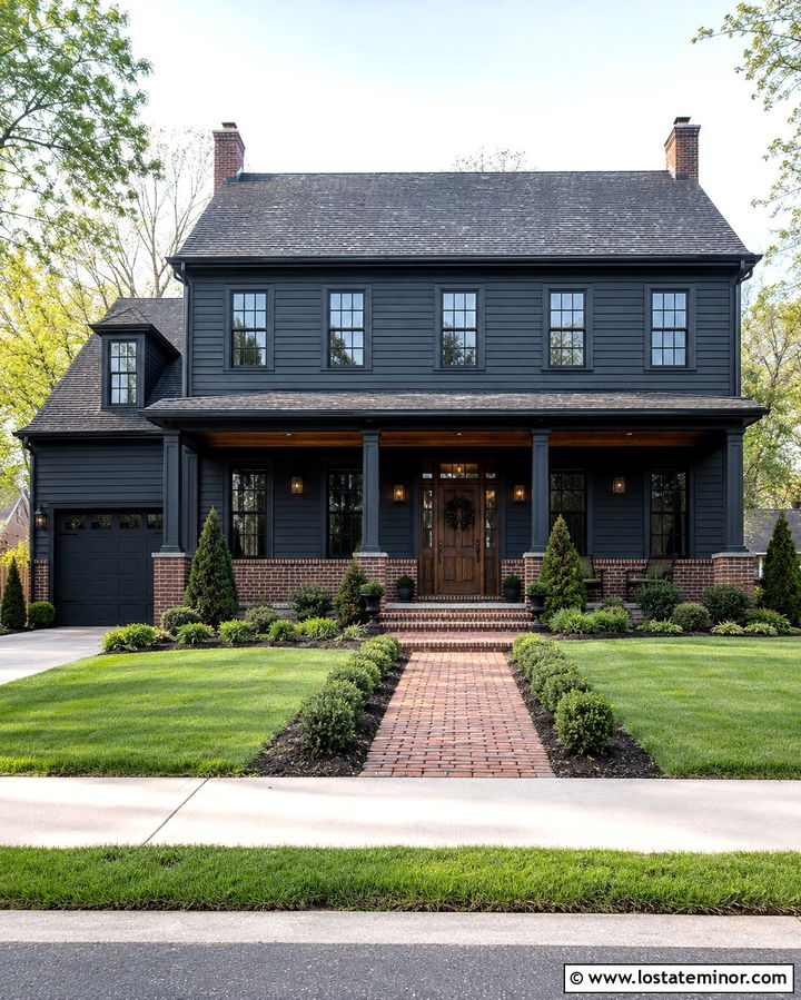 Soft Black House With Red Brick Wainscoting - 30 Soft Black House Design With Wainscoting Ideas