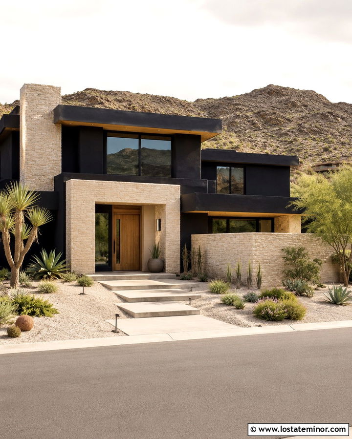 Soft Black House With Sandstone Trim - 30 Soft Black House Design With Trim Ideas