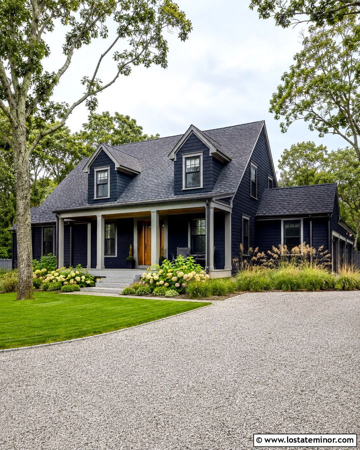 Soft Black House With Shingle Dormers - 30 Soft Black House Design With Dormers Ideas