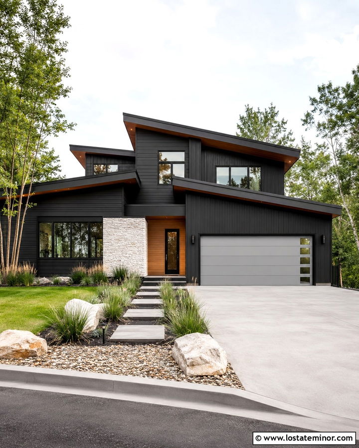 Soft Black House With Skillion Roof - 30 Soft Black House Design With Roof Ideas