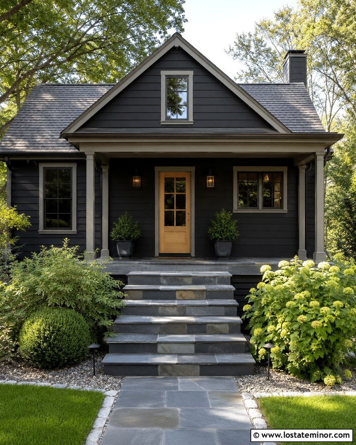 Soft Black House With Slate Steps - 30 Soft Black House Design With Steps Ideas
