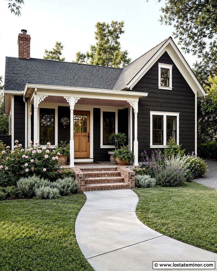 Soft Black House With Soft Pink Porch Ceiling - 30 Soft Black House Design With Porch Ceiling Ideas