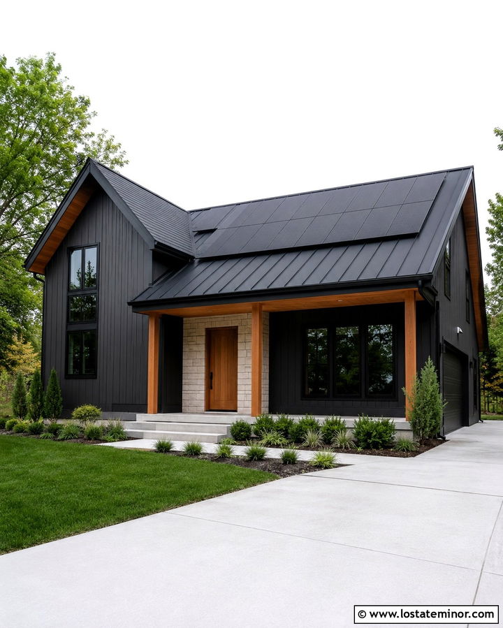 Soft Black House With Solar Roof - 30 Soft Black House Design With Roof Ideas
