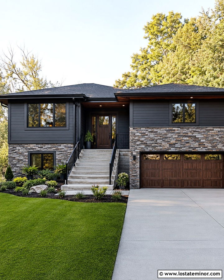Soft Black House With Stacked Stone Wainscoting - 30 Soft Black House Design With Wainscoting Ideas