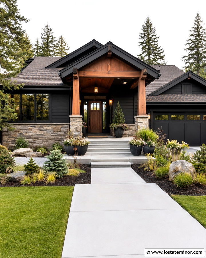 Soft Black House With Stone Column Wainscoting - 30 Soft Black House Design With Wainscoting Ideas