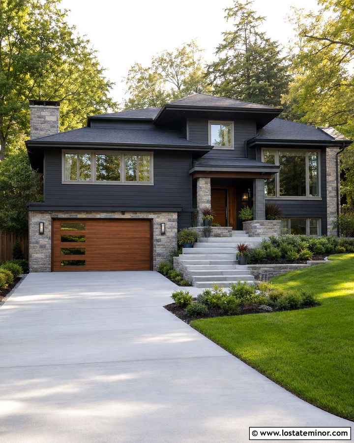 Soft Black House With Stone Trim - 30 Soft Black House Design With Trim Ideas