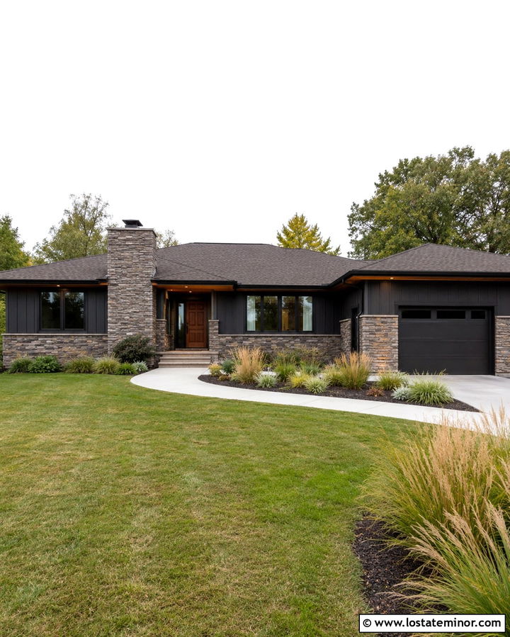 Soft Black House With Taupe Stone - 30 Soft Black House Design With Accents Ideas
