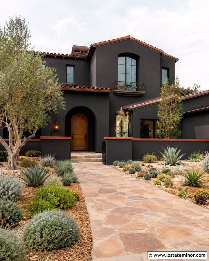 Soft Black House With Terracotta Trim - 30 Soft Black House Design With Trim Ideas
