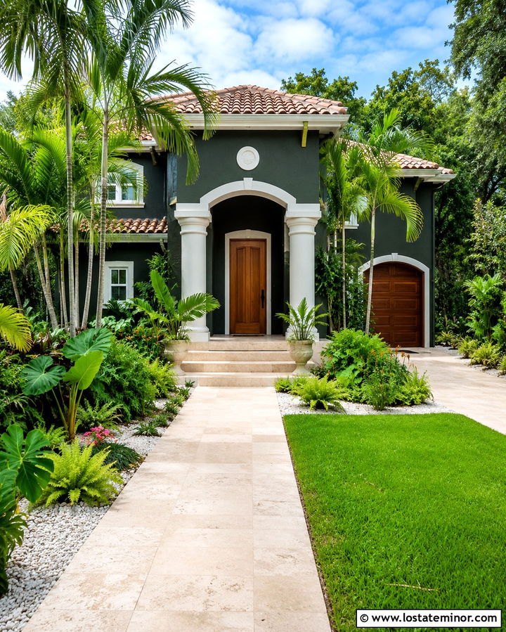Soft Black House With Tropical Landscaping - 30 Soft Black House Design With Landscaping Ideas