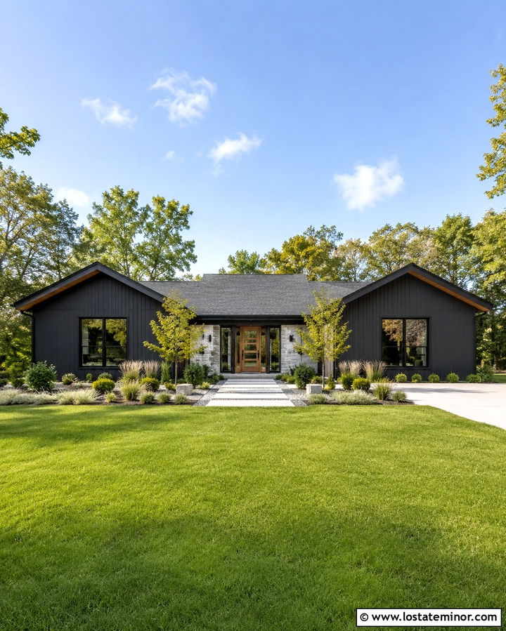Soft Black House With Twin Front Gables - 30 Soft Black House Design With Gables Ideas