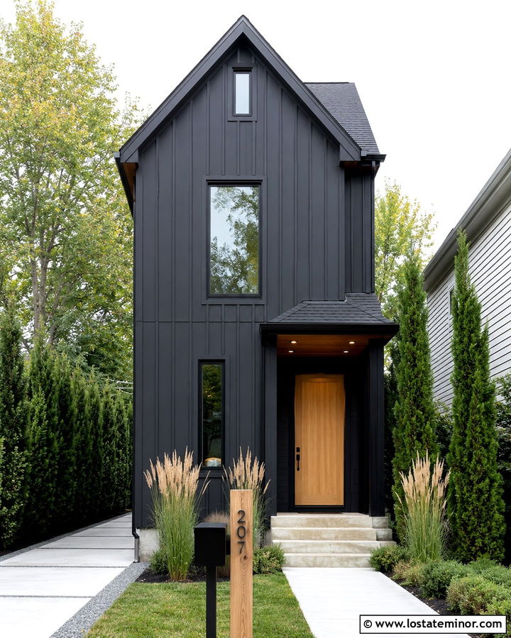 Soft Black House With Vertical Mailbox Post - 30 Soft Black House Design With Mailbox Ideas