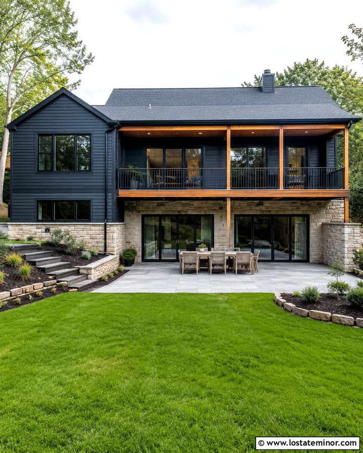 Soft Black House With Walkout Basement Patio - 30 Soft Black House Design With Backyard Ideas