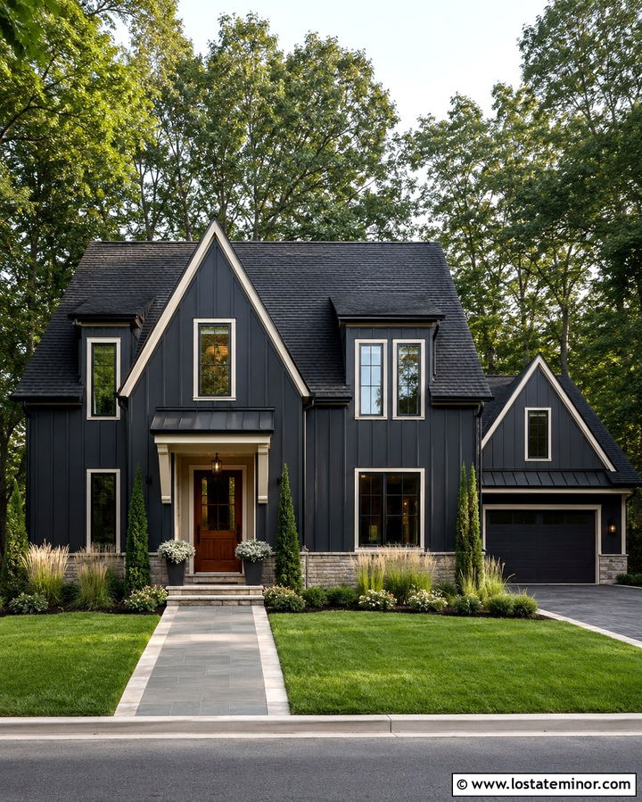 Soft Black House With Wall Dormers - 30 Soft Black House Design With Dormers Ideas