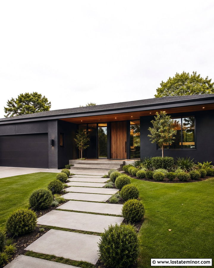 Soft Black House With Walnut Porch Ceiling - 30 Soft Black House Design With Porch Ceiling Ideas
