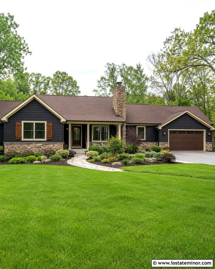 Soft Black House With Warm Brown Shingle Roof - 30 Soft Black House Design With Roof Ideas