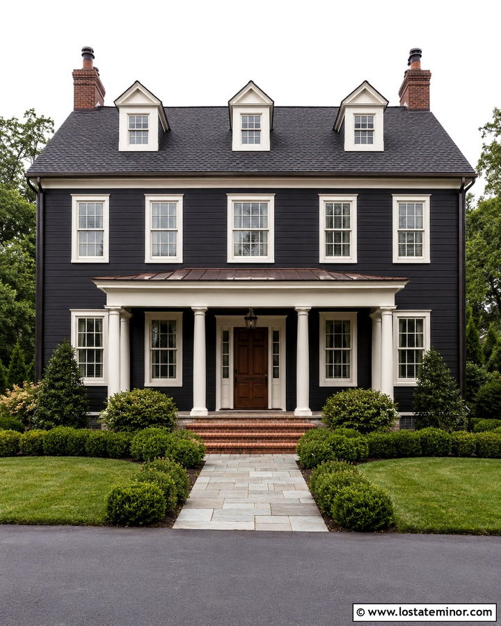 Soft Black House With Warm White Porch Ceiling - 30 Soft Black House Design With Porch Ceiling Ideas