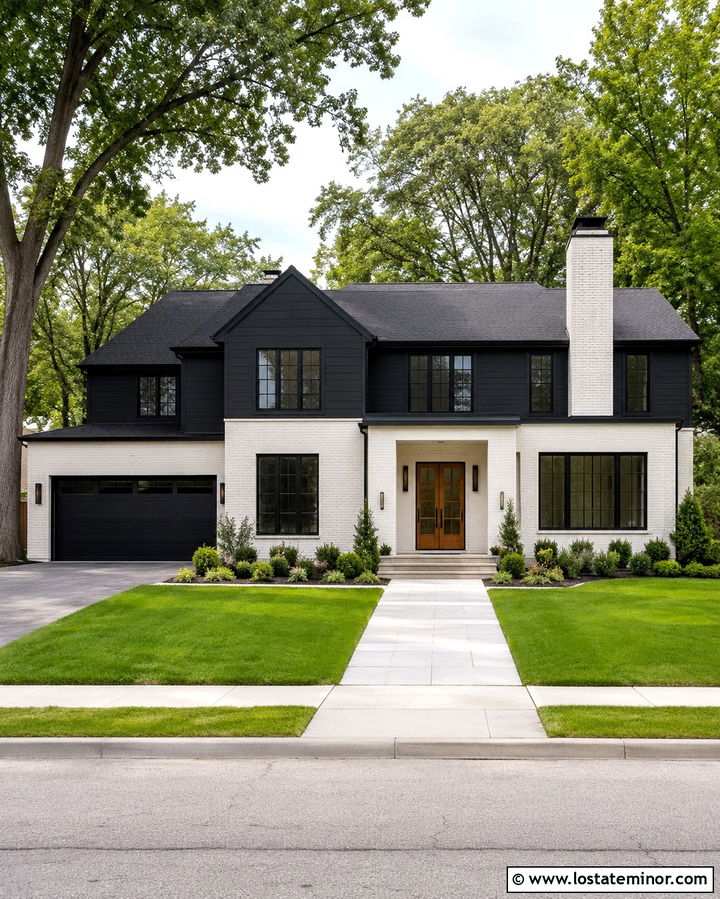 Soft Black House With White Brick Accents - 30 Soft Black House Design With Accents Ideas