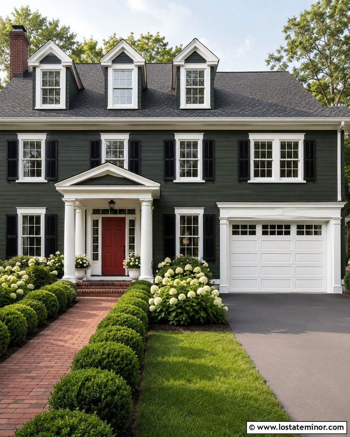 Soft Black House With White Garage Door - 30 Soft Black House Design With Garage Door Ideas