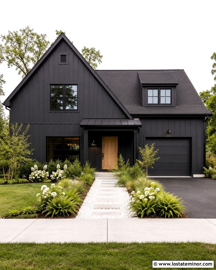 Soft Black House With White Gravel Walkway - 30 Soft Black House Design With Walkway Ideas
