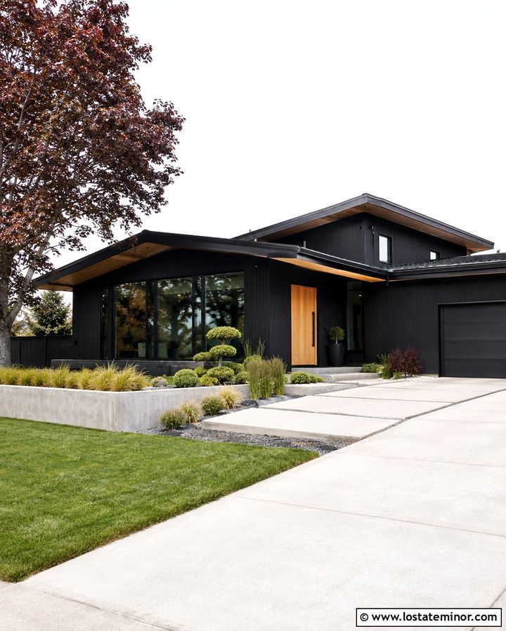Soft Black House With White Oak Soffits - 30 Soft Black House Design With Accents Ideas