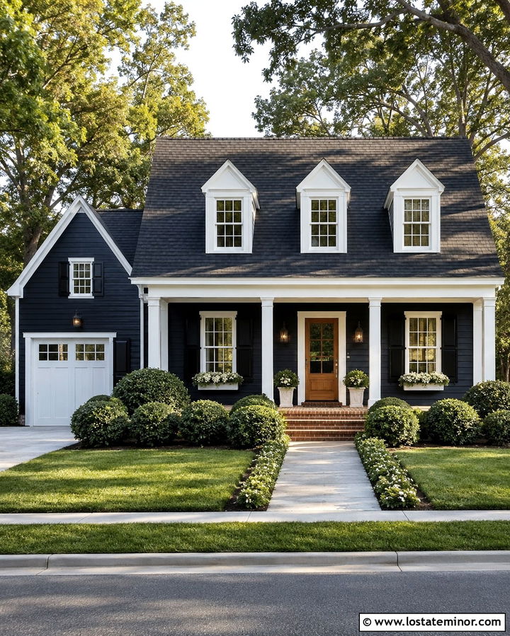 Soft Black House With White Trim Dormers - 30 Soft Black House Design With Dormers Ideas
