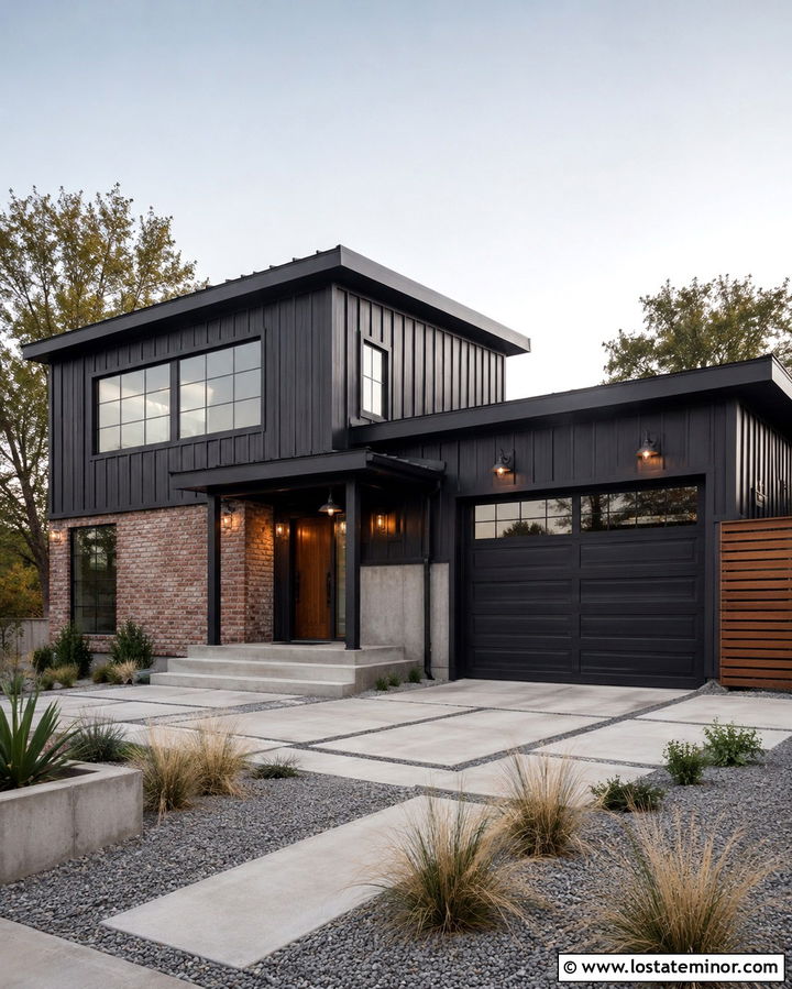 Soft Black Industrial House With Cage Lights - 30 Soft Black House Design With Light Fixtures Ideas