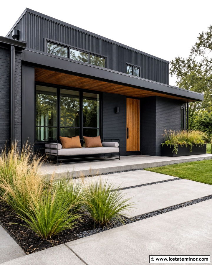 Soft Black Industrial House With Steel Daybed - 30 Soft Black House Design With Daybed Ideas