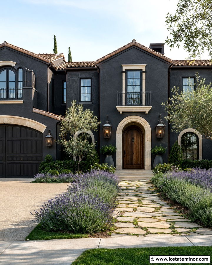 Soft Black Mediterranean House With Iron Lanterns - 30 Soft Black House Design With Lighting Ideas