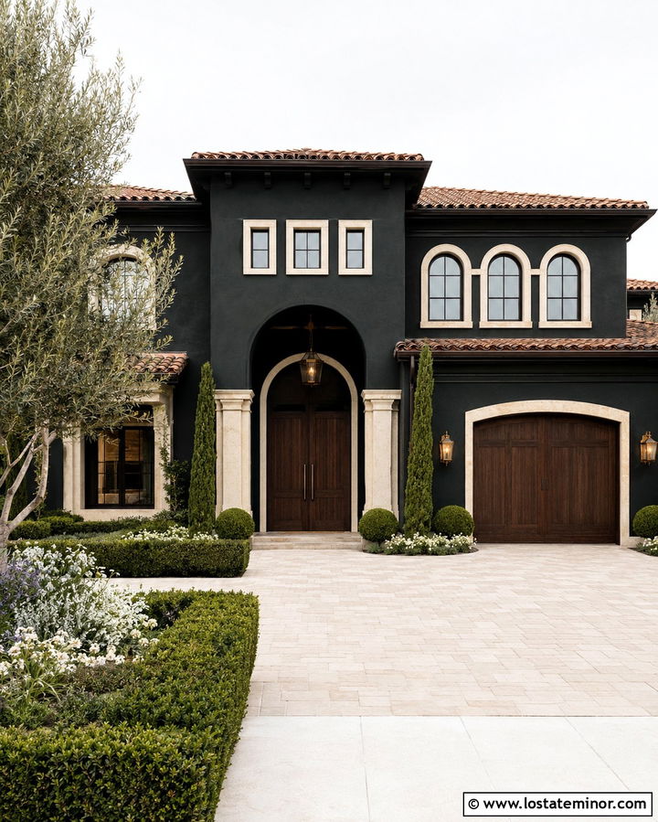 Soft Black Mediterranean House With Pendant Lights - 30 Soft Black House Design With Light Fixtures Ideas