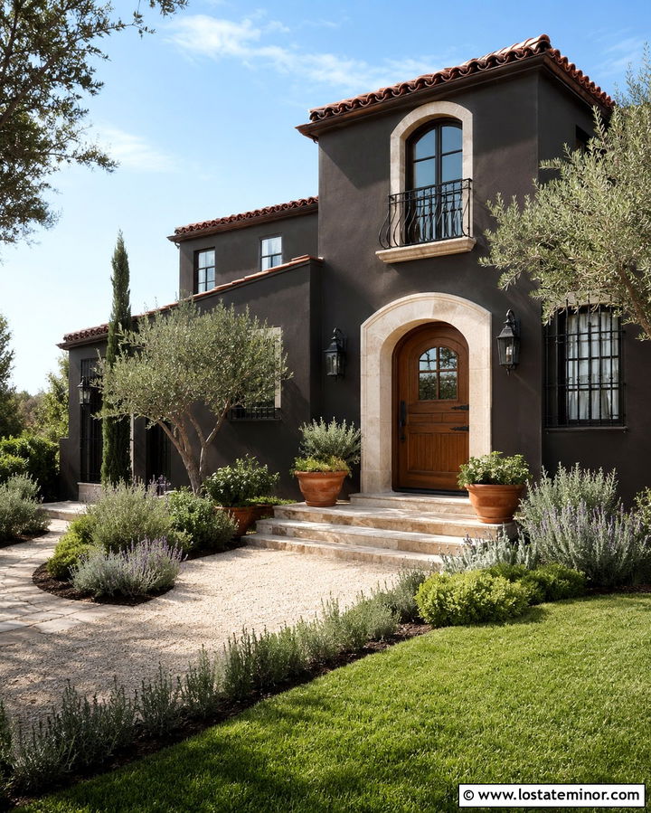 Soft Black Mediterranean House With Wood Dutch Door - 30 Soft Black House Design With Dutch Door Ideas
