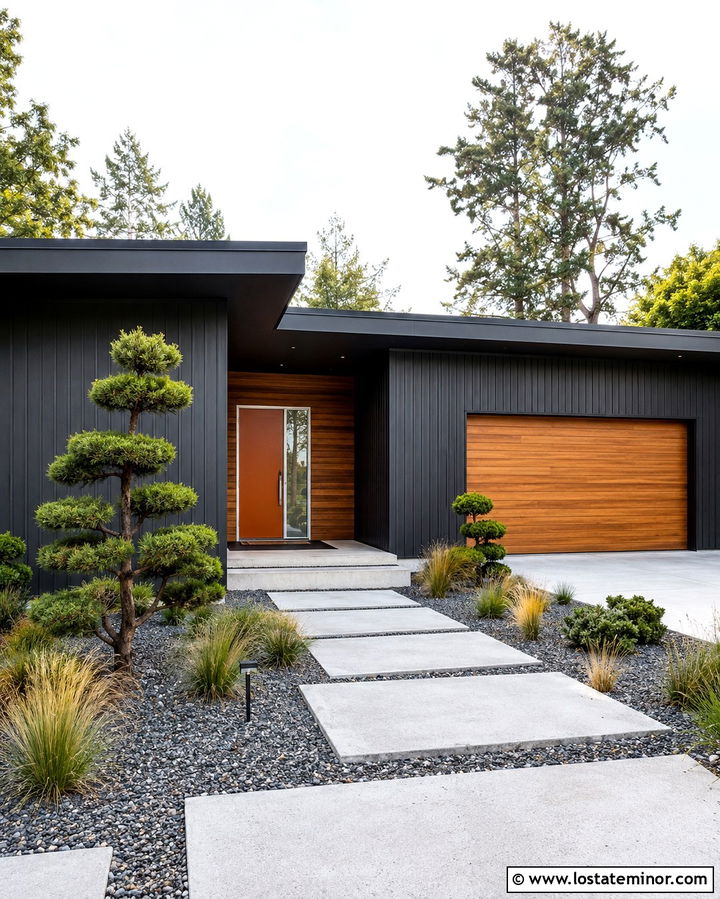 Soft Black Midcentury House With Silver Storm Door - 30 Soft Black House Design With Storm Door Ideas