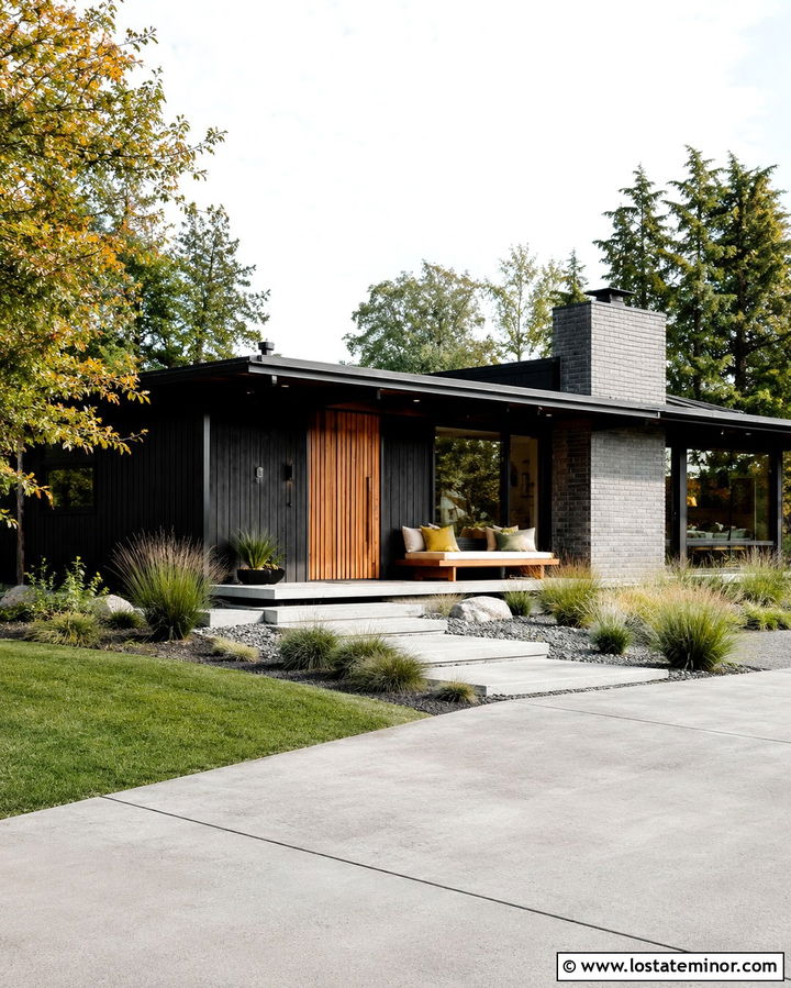 Soft Black Midcentury House With Slatted Daybed - 30 Soft Black House Design With Daybed Ideas