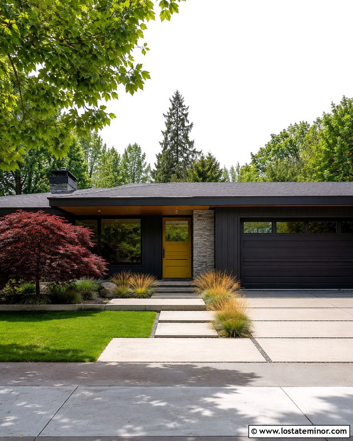 Soft Black Midcentury Ranch With Chartreuse Dutch Door - 30 Soft Black House Design With Dutch Door Ideas
