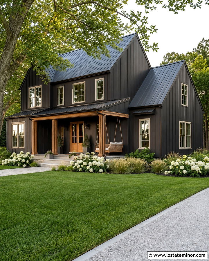Soft Black Modern Farmhouse With Hanging Daybed - 30 Soft Black House Design With Daybed Ideas