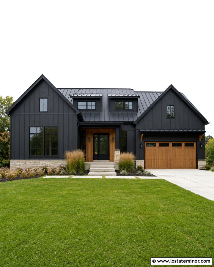 Soft Black Modern Farmhouse With Shed Dormers - 30 Soft Black House Design With Dormers Ideas