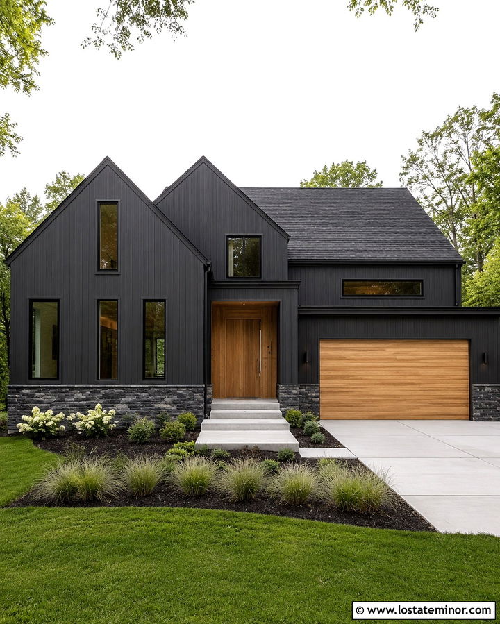 Soft Black Modern House With Black Roof Shingles - 30 Soft Black House Design With Shingles Ideas