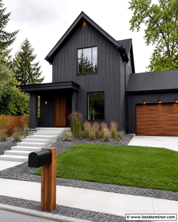 Soft Black Modern House With Cedar Mailbox - 30 Soft Black House Design With Mailbox Ideas