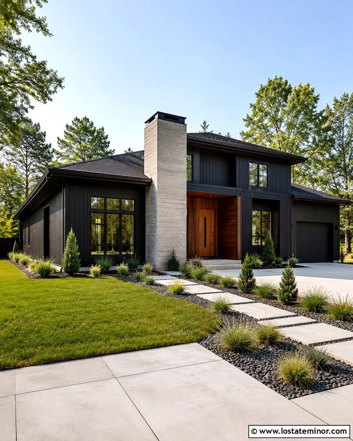 Soft Black Modern House With Concrete Chimney - 30 Soft Black House Design With Chimney Ideas