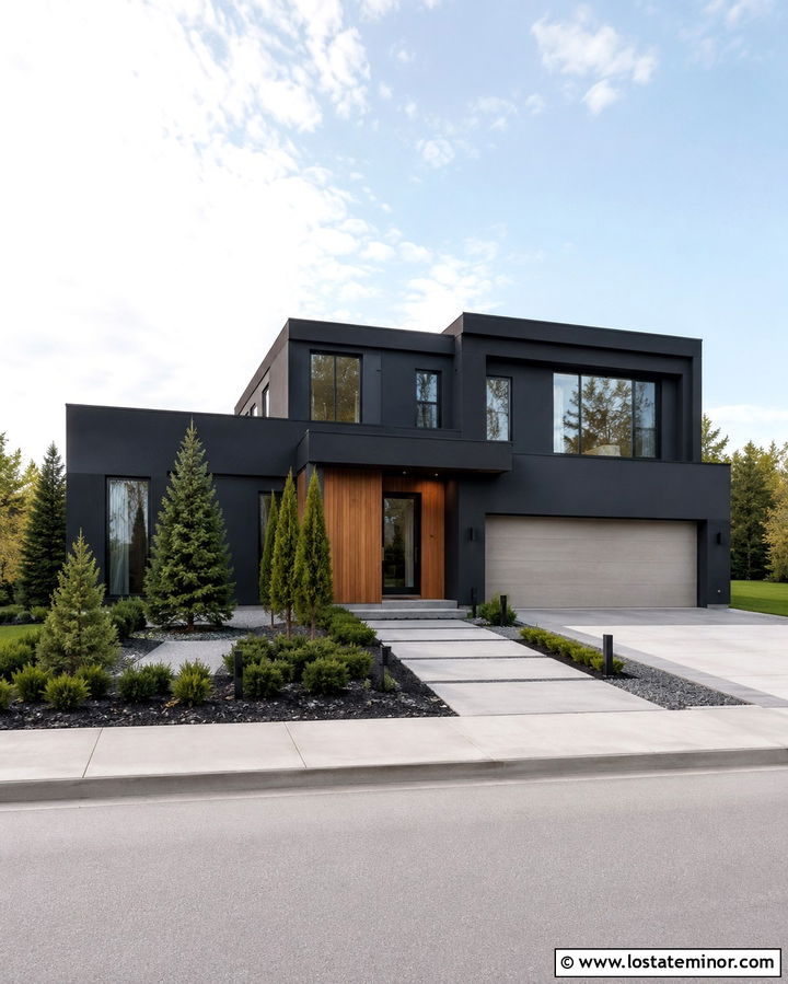 Soft Black Modern House With Corner Windows - 30 Soft Black House Design With Window Frames Ideas