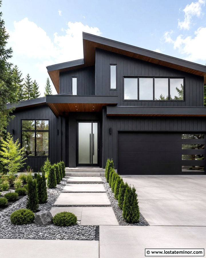 Soft Black Modern House With Glass Entry Door - 30 Soft Black House Design With Entry Door Ideas
