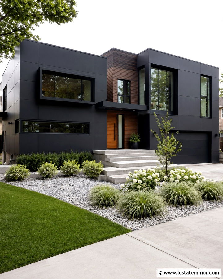 Soft Black Modern House With Metal Window Boxes - 30 Soft Black House Design With Window Boxes Ideas
