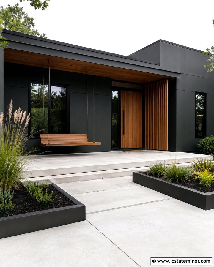Soft Black Modern House With Platform Swing - 30 Soft Black House Design With Swing Ideas