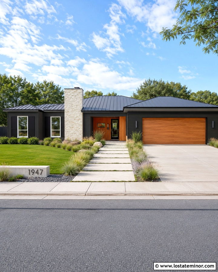 Soft Black Modern Ranch With Slim Black Shutters - 30 Soft Black House Design With Shutters Ideas