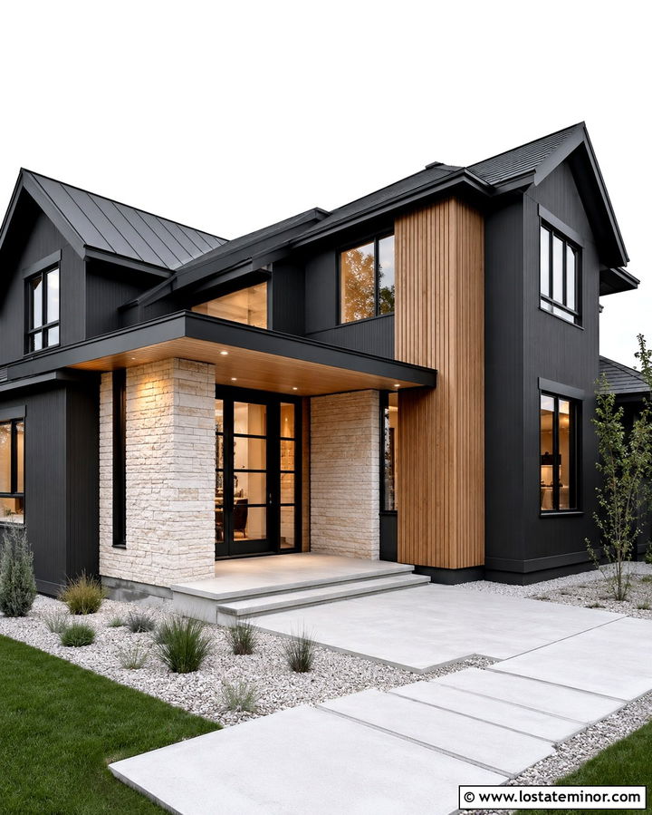 Soft Black Monochrome House With Matching Front Door - 30 Soft Black House Design With Front Door Ideas