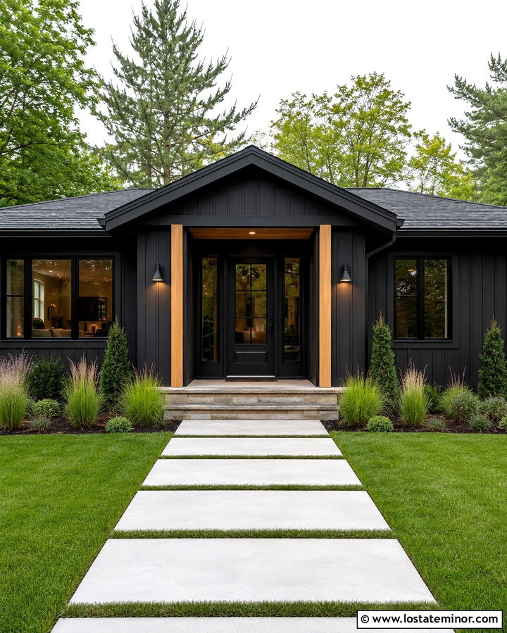 Soft Black Monochrome House With Matching Storm Door - 30 Soft Black House Design With Storm Door Ideas
