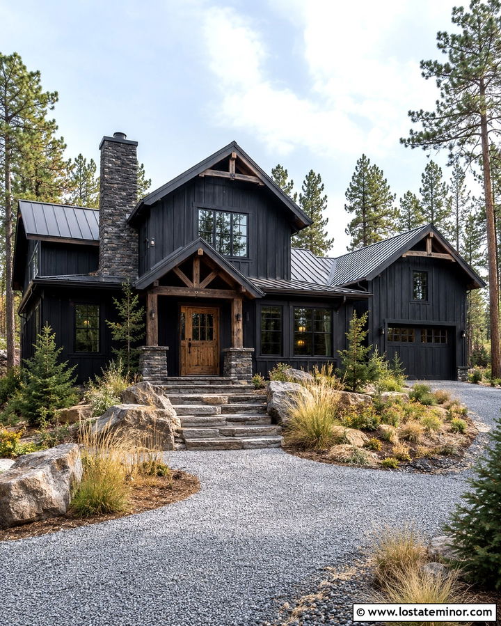 Soft Black Mountain House With Rustic Dutch Door - 30 Soft Black House Design With Dutch Door Ideas
