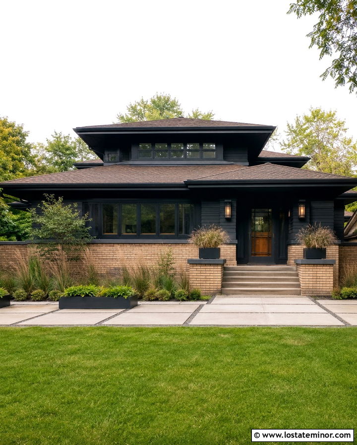 Soft Black Prairie House With Gray Storm Door - 30 Soft Black House Design With Storm Door Ideas
