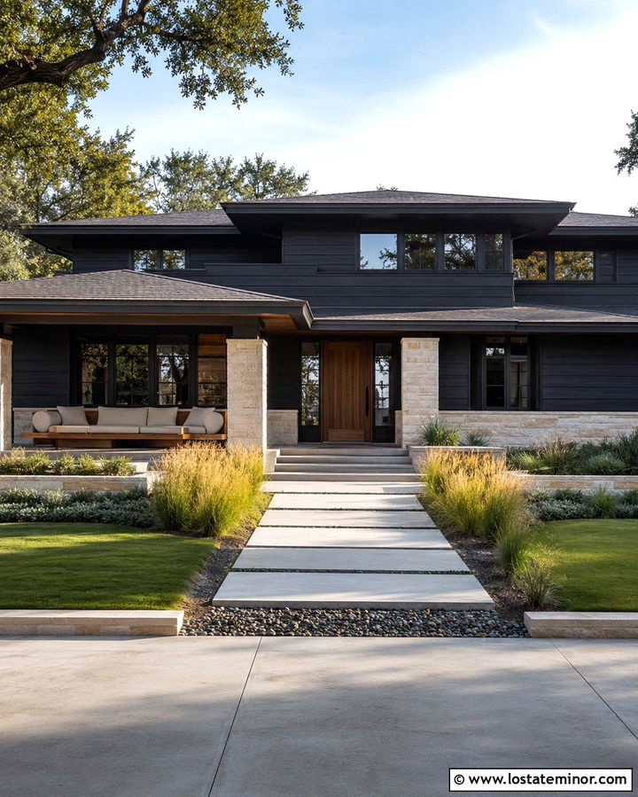 Soft Black Prairie House With Low Daybed - 30 Soft Black House Design With Daybed Ideas