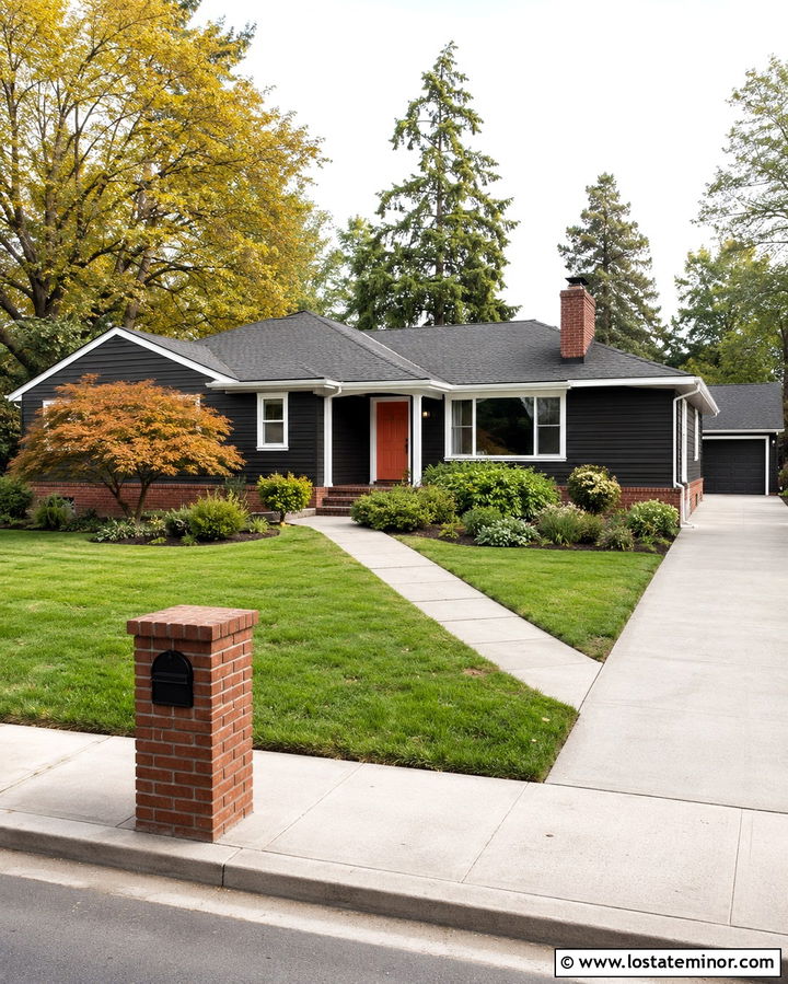 Soft Black Ranch House With Brick Mailbox - 30 Soft Black House Design With Mailbox Ideas
